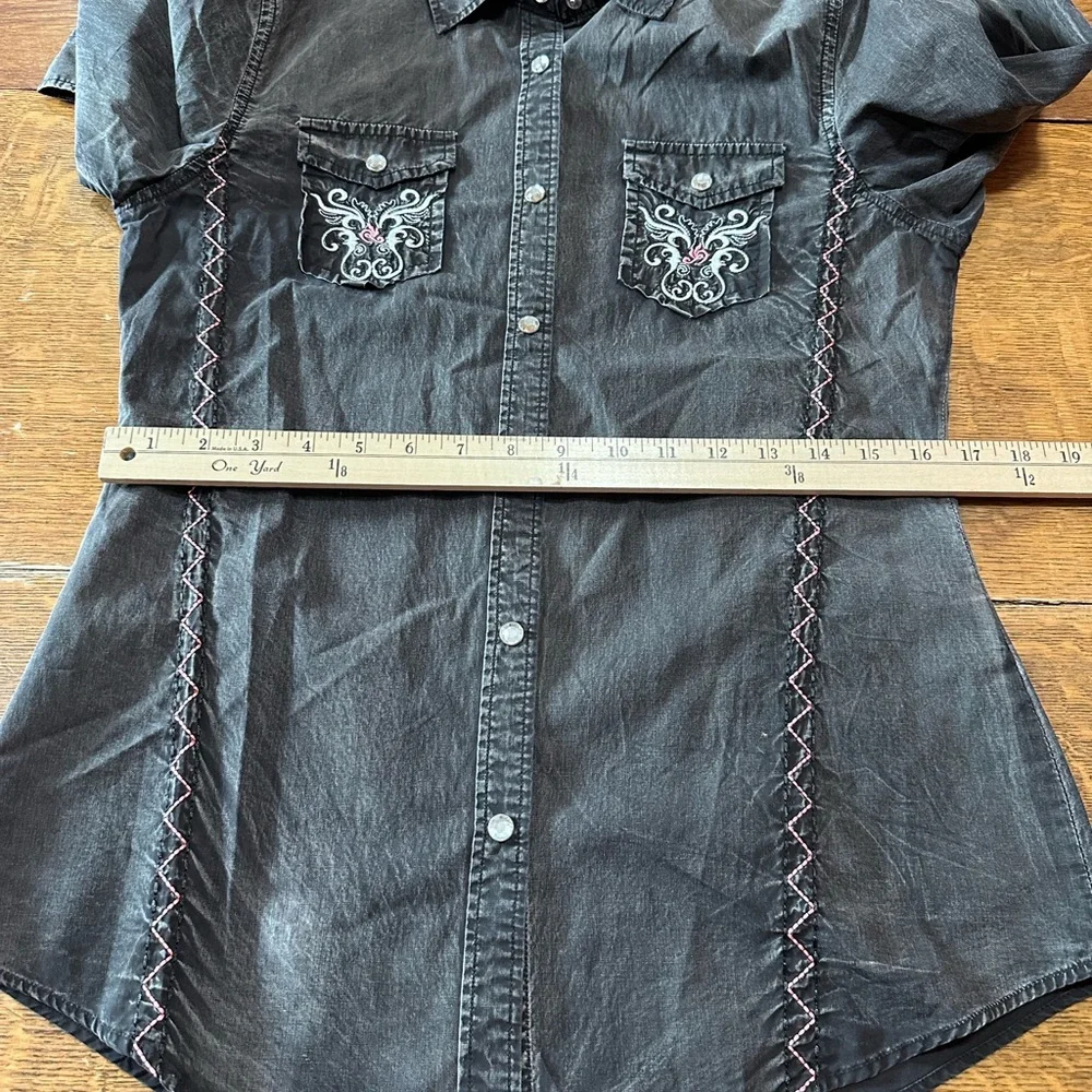 Wired heart medium cotton western country Embroidered Black Denim Shirt V‎